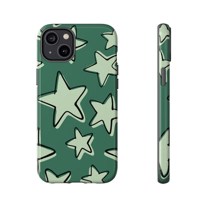 Forest Green Doodle Star Phone Case