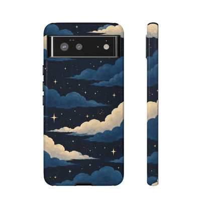 Illustrated Navy Blue Clouds & Stars Phone Case