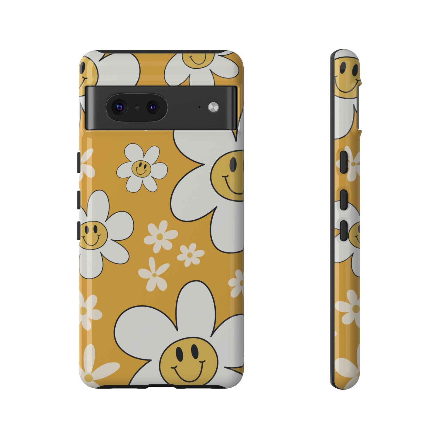 Fun Retro Daisy Pattern with Yellow Background Phone Case - Yellow Phone Case - Google Pixel 7 / Glossy