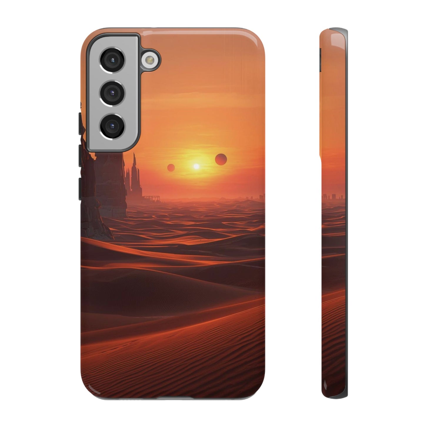 Twin Suns Desert World Sci-fi Phone Case - Orange Phone Case - Samsung Galaxy S22 Plus / Glossy
