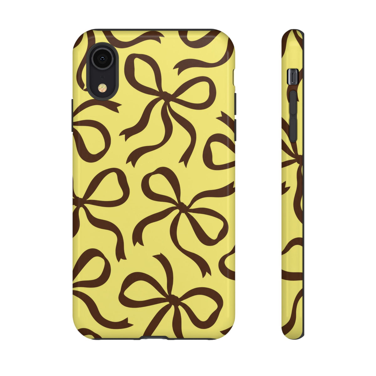 Bold Butter Yellow and Chocolate Brown Bow Pattern Phone Case