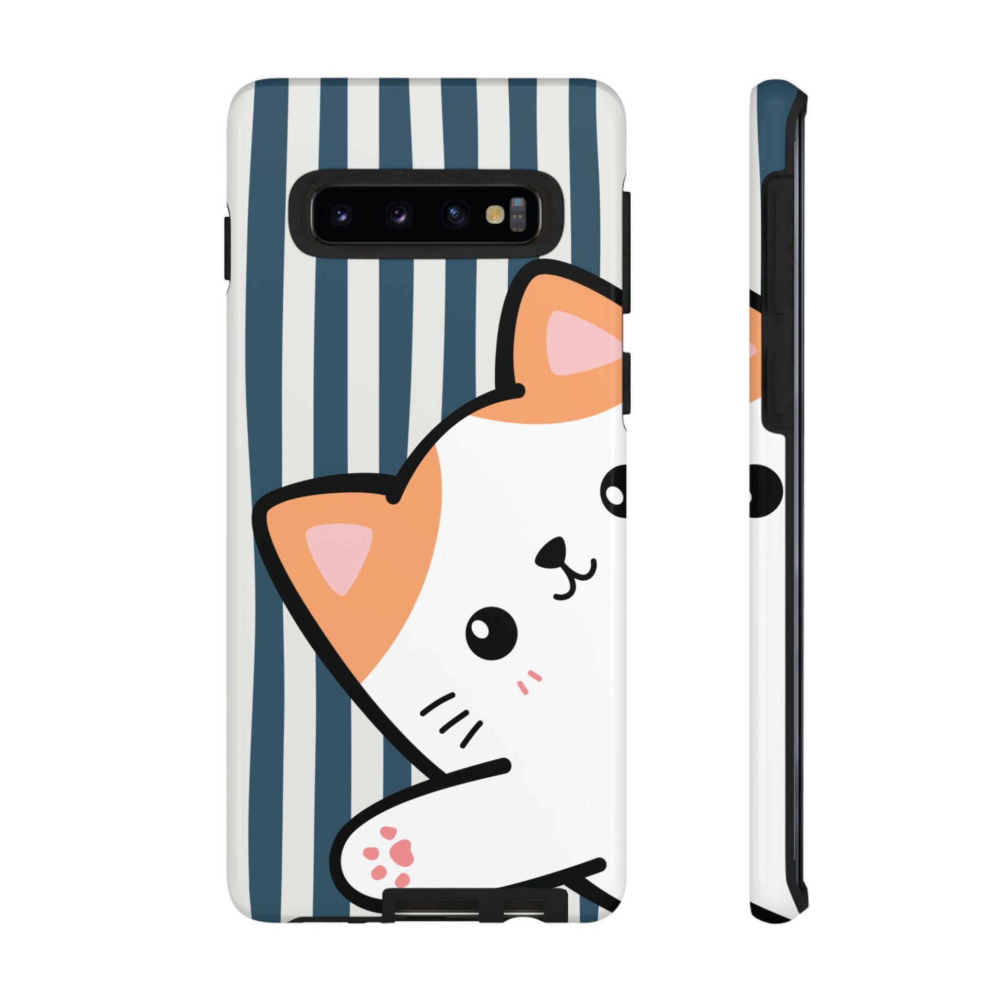 Playful Peakaboo Cat with Blue Stripe Pattern Phone Case - Blue Phone Case