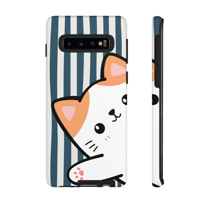 Playful Peakaboo Cat with Blue Stripe Pattern Phone Case - Blue Phone Case
