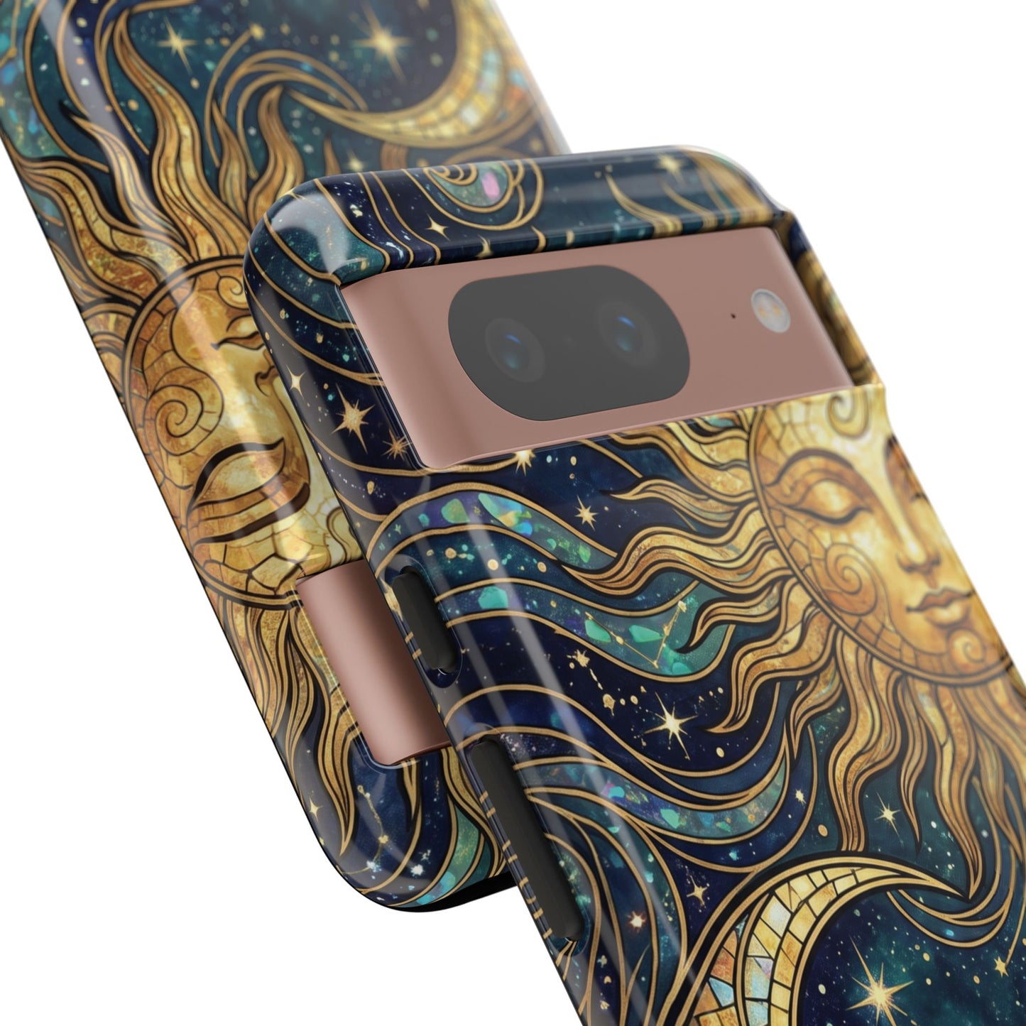 Elegant Teal & Gold Sun and Moon Phone Case