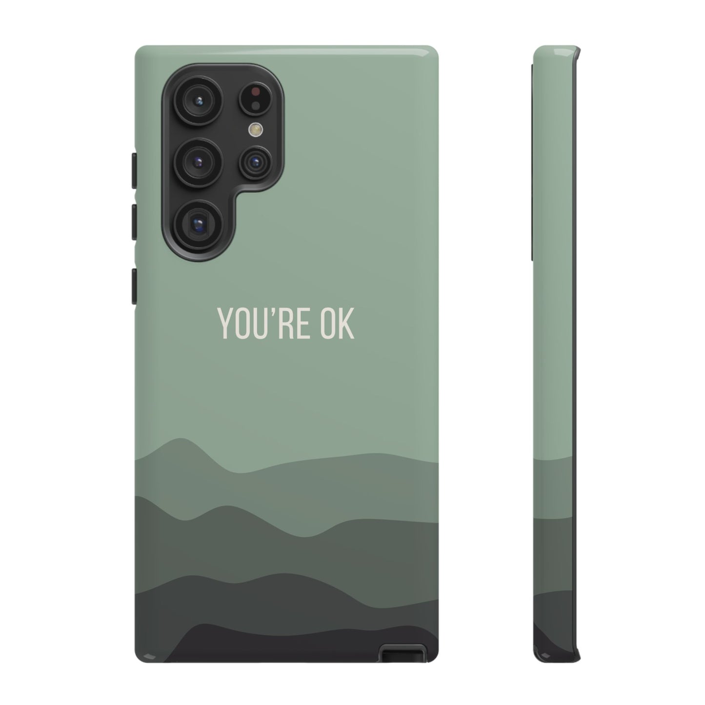 Samsung Galaxy S22 Ultra / Glossy Phone Case - Minimalist Green Waves ’You’re OK’ Statement Phone Case