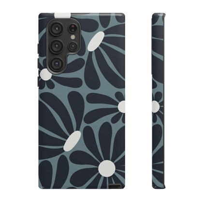 Samsung Galaxy S22 Ultra / Glossy Phone Case - ’Retro Navy Blue & White Daisy Pattern’ Phone Case