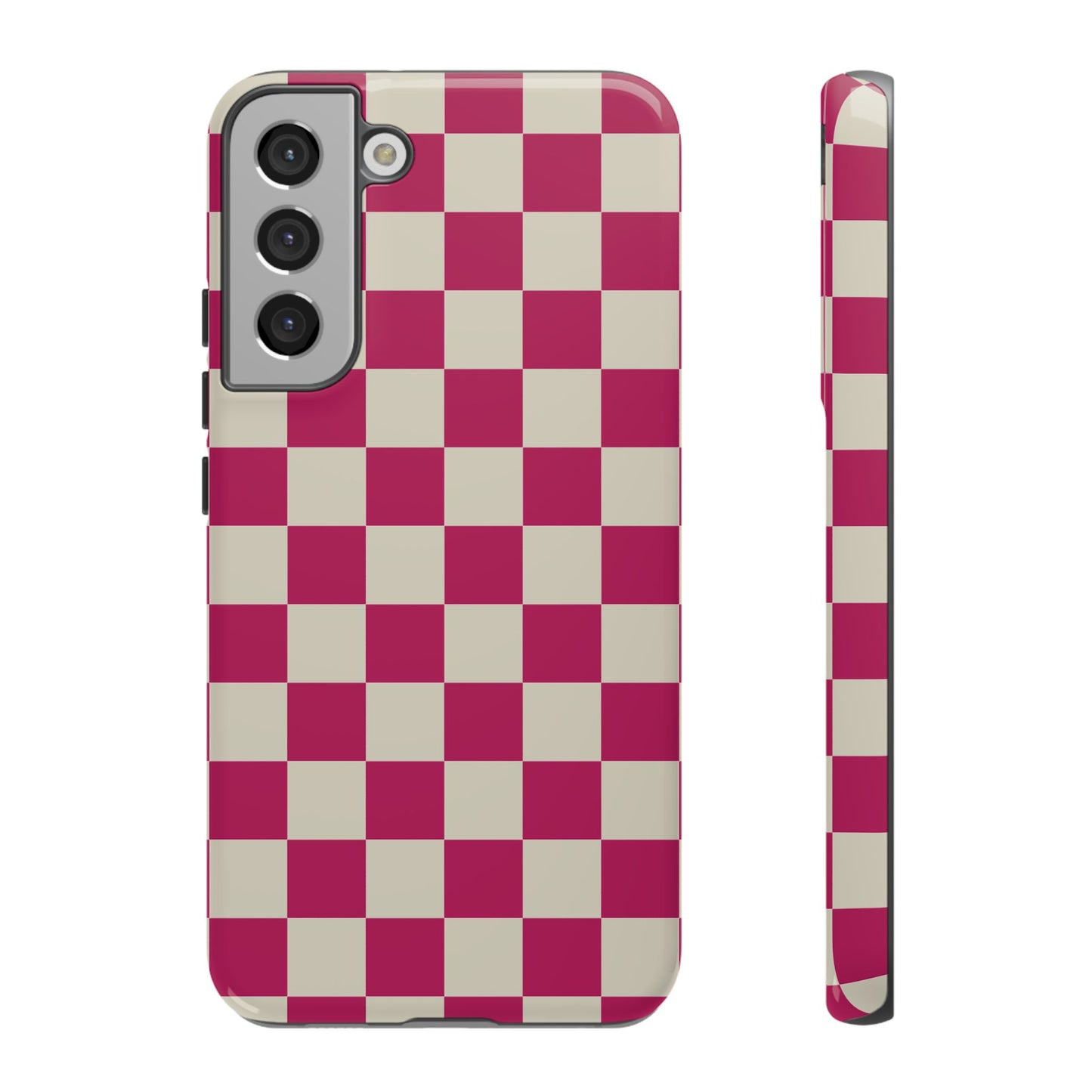 Samsung Galaxy S22 Plus / Glossy Phone Case - ’Pink & White Checkered Pattern’ Phone Case