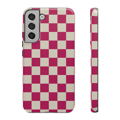 Samsung Galaxy S22 Plus / Glossy Phone Case - ’Pink & White Checkered Pattern’ Phone Case