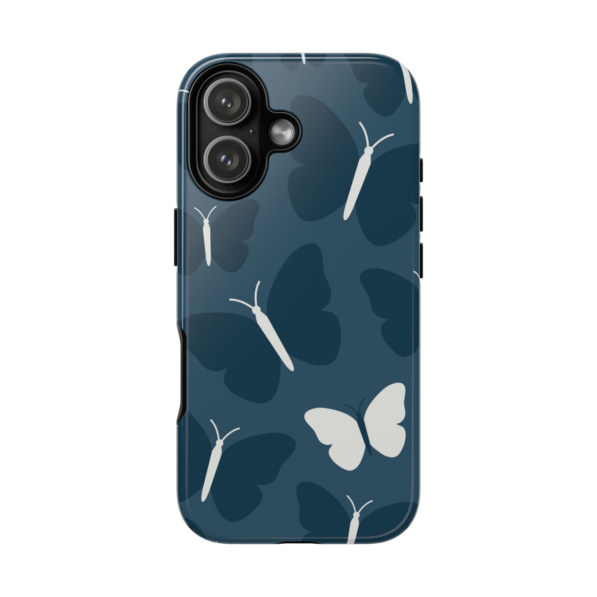 Minimalist Dark Blue Butterfly Pattern Phone Case - Blue Phone Case - iPhone 17 / Glossy