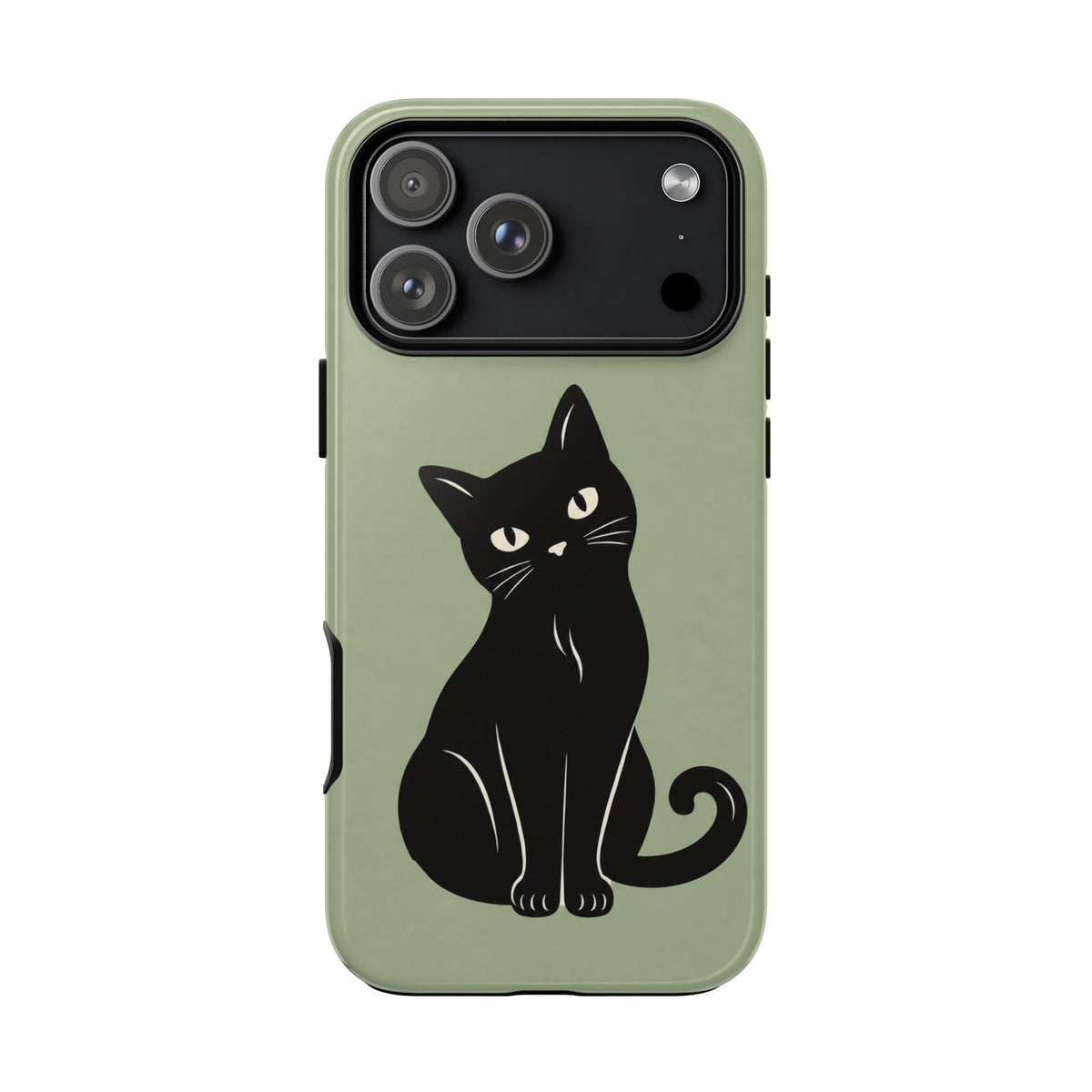 Minimalist Sage Green & Black Cat Phone Case