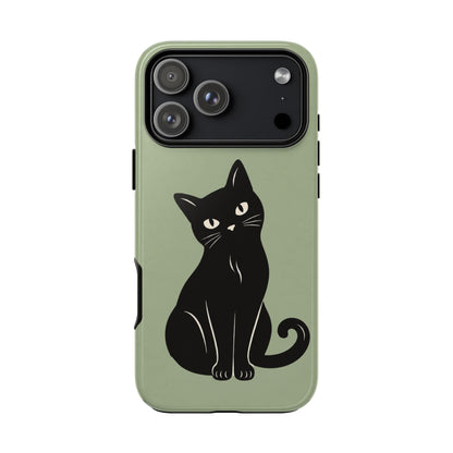Minimalist Sage Green & Black Cat Phone Case