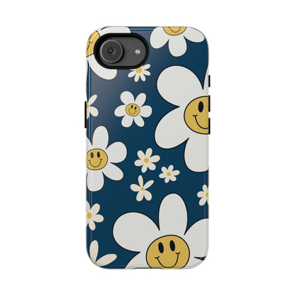 Fun Retro Daisy Pattern with Blue Background Phone Case - Blue Phone Case - iPhone 17e / Glossy