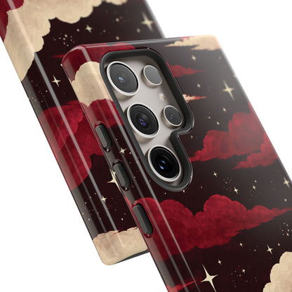 Illustrated Crimson Red Clouds & Stars Phone Case