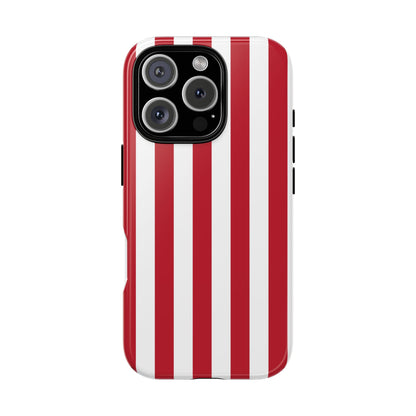 iPhone 16 Pro / Glossy Phone Case - Simple Dark Pink & White Stripe Pattern Phone Case