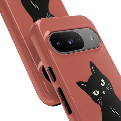 Minimalist Coral Red & Black Cat Phone Case