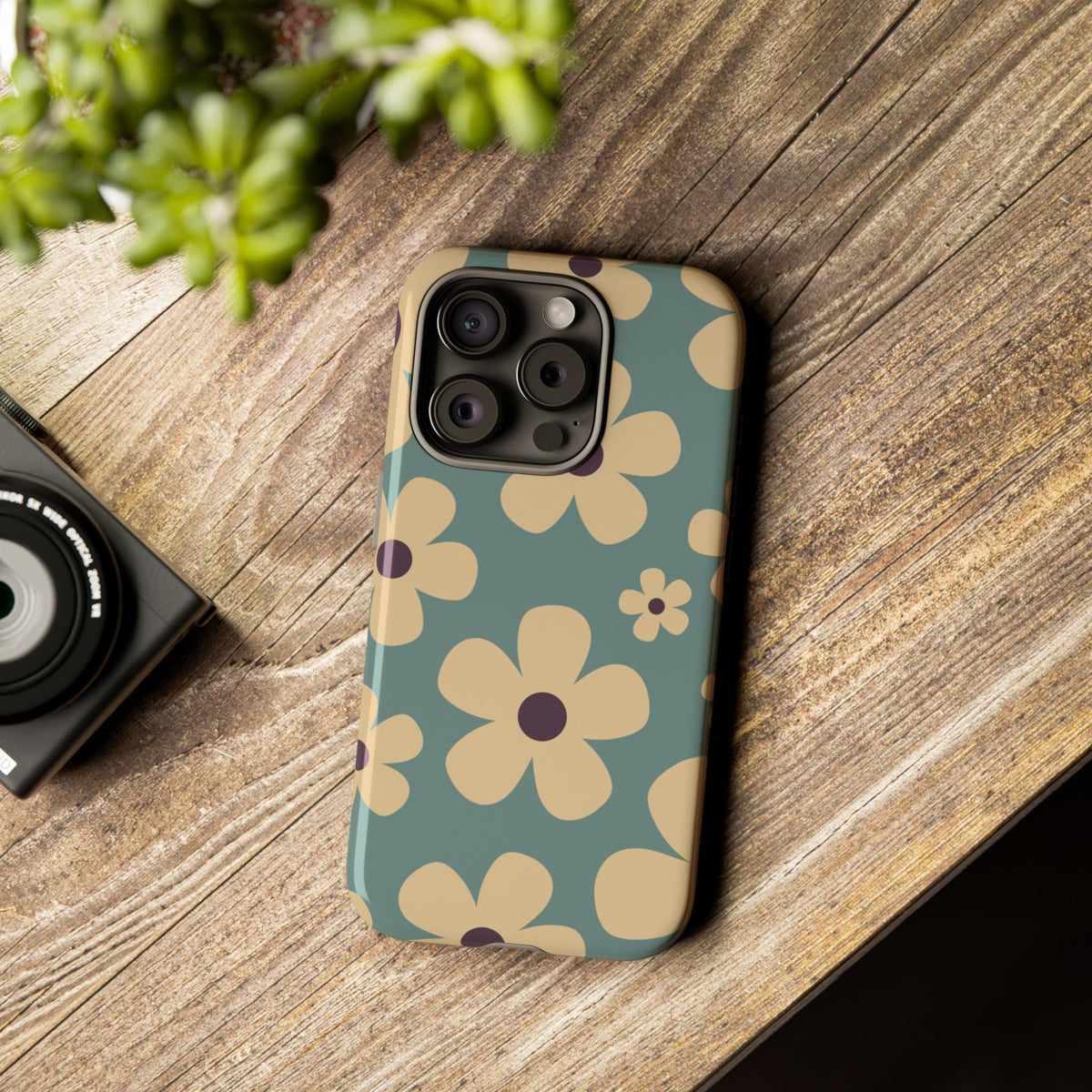 Cute Blue & Cream Daisy Pattern Phone Case - Blue Phone Case