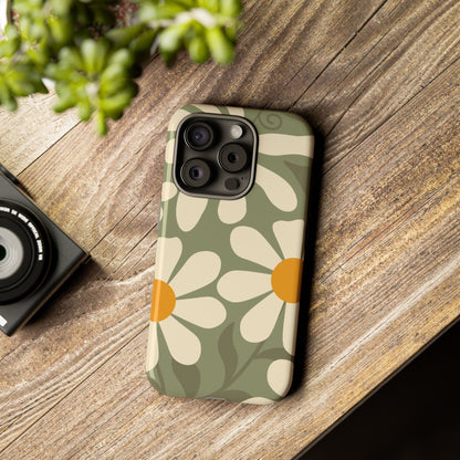 Retro Green Daisy Pattern #2 Phone Case - Green Phone Case