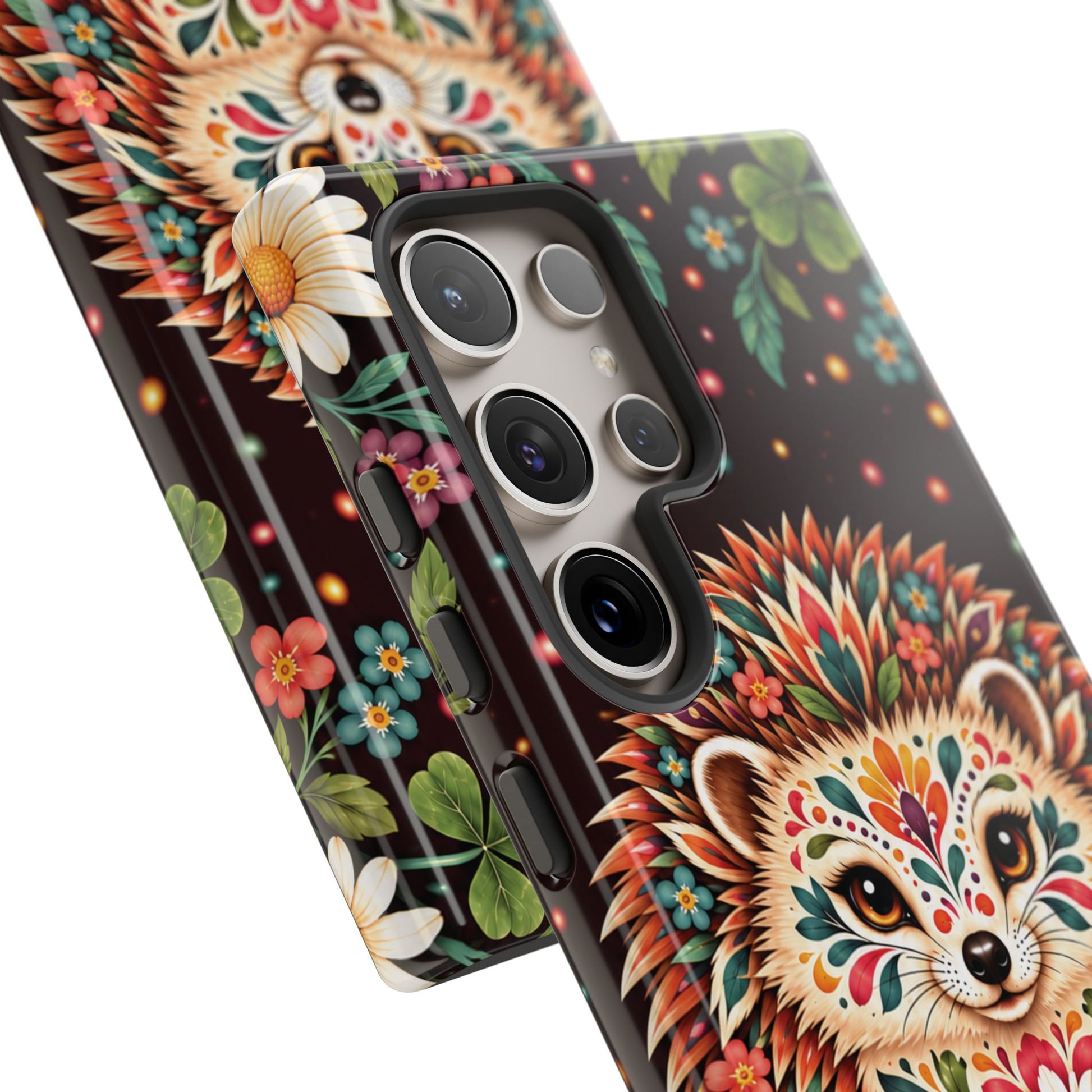 Vibrant Terracotta and Teal Calavera Hedgehog Phone Case - Multicolor Phone Case