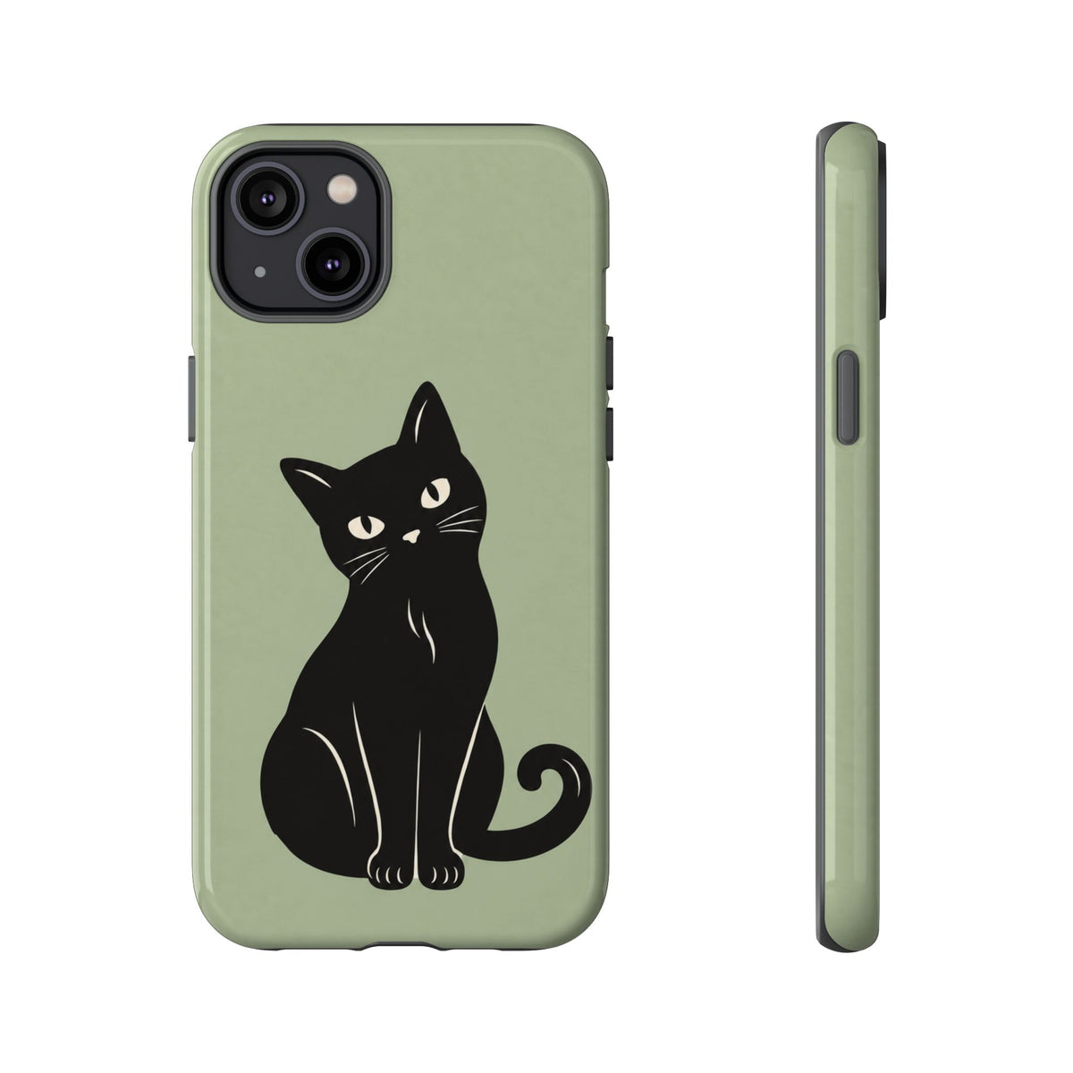 Minimalist Sage Green & Black Cat Phone Case