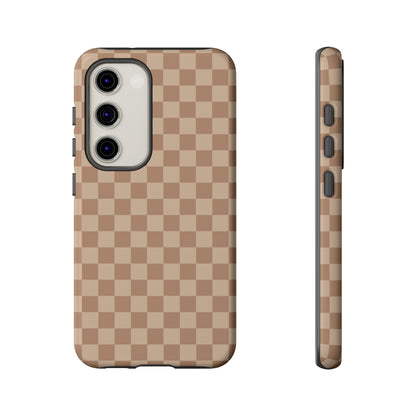 Bold Tan Small Checked Pattern Phone Case - Brown Phone Case - Samsung Galaxy S23 / Glossy