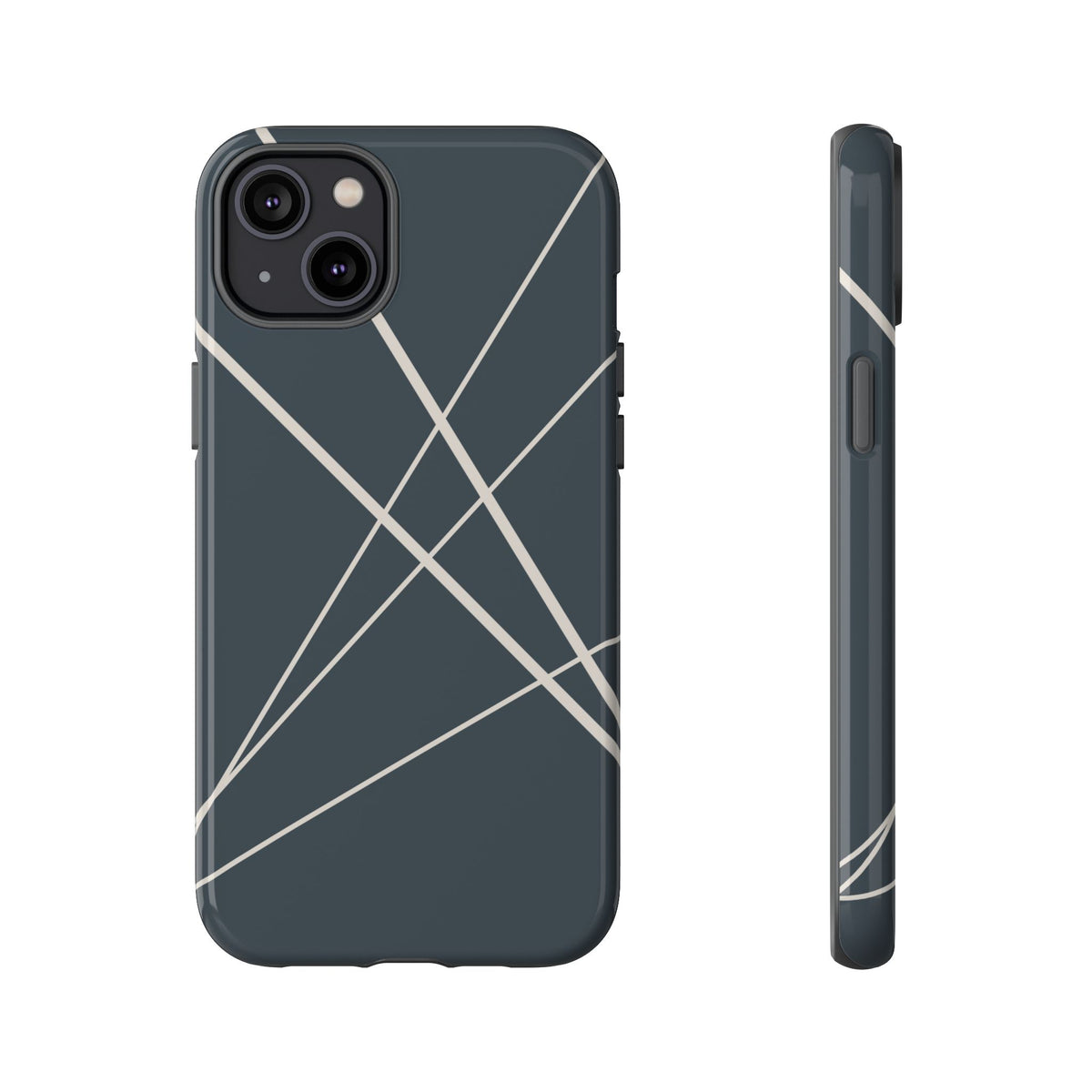 Abstract Blue with Beige Lines Phone Case - Blue Phone Case - iPhone 14 Plus / Glossy
