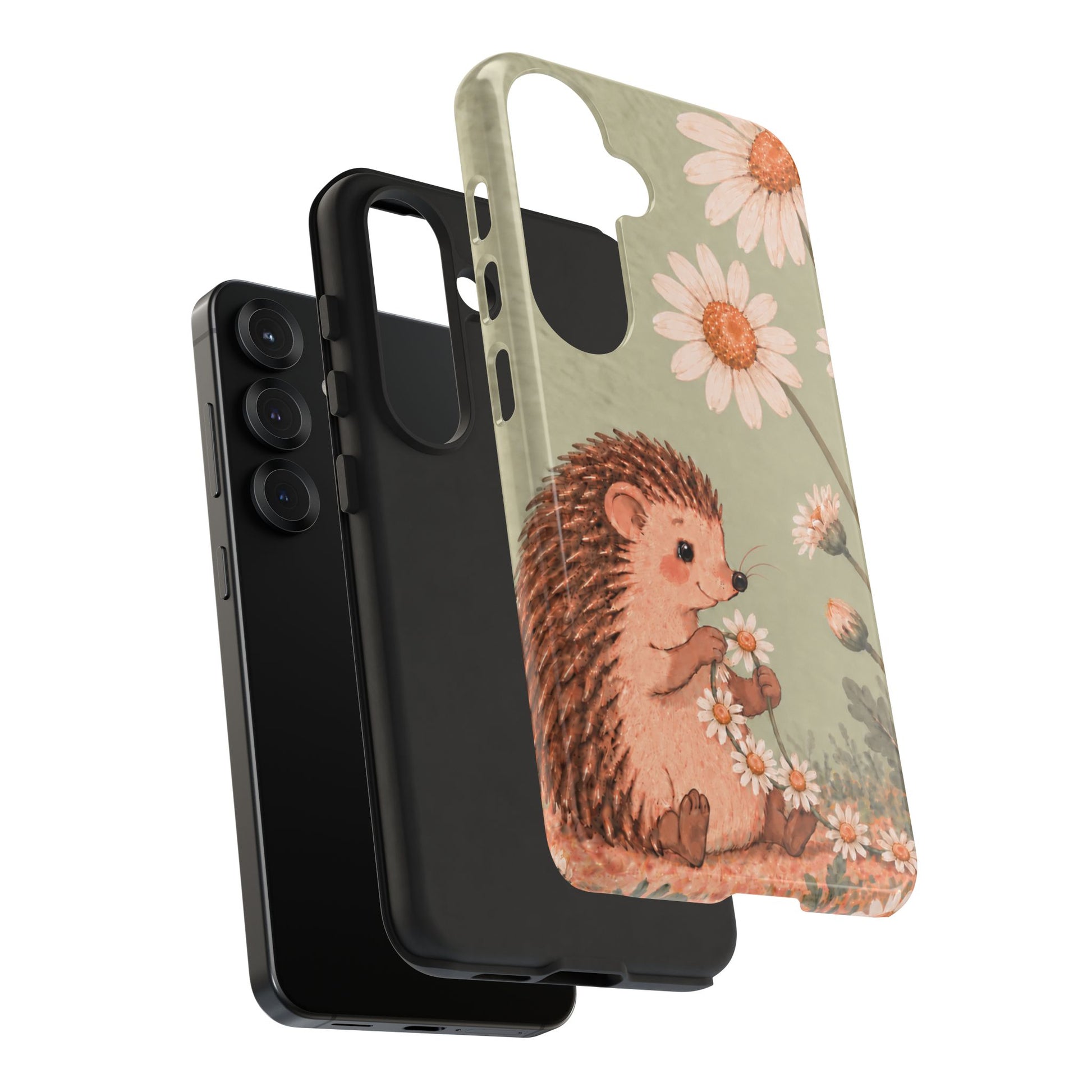 Whimsical Sage Green Hedgehog and Daisy Chain Phone Case - Green Phone Case