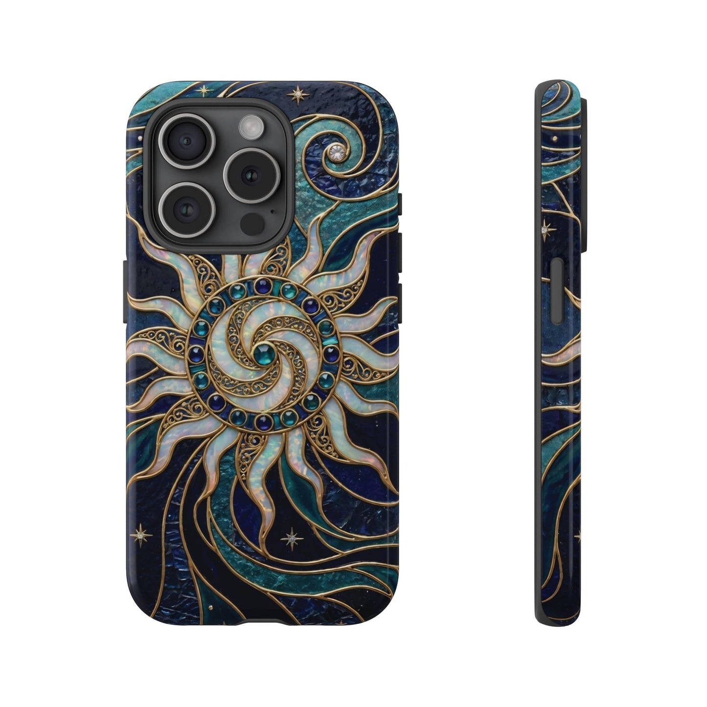 Elegant Teal & Gold Cosmic Sunburst Phone Case