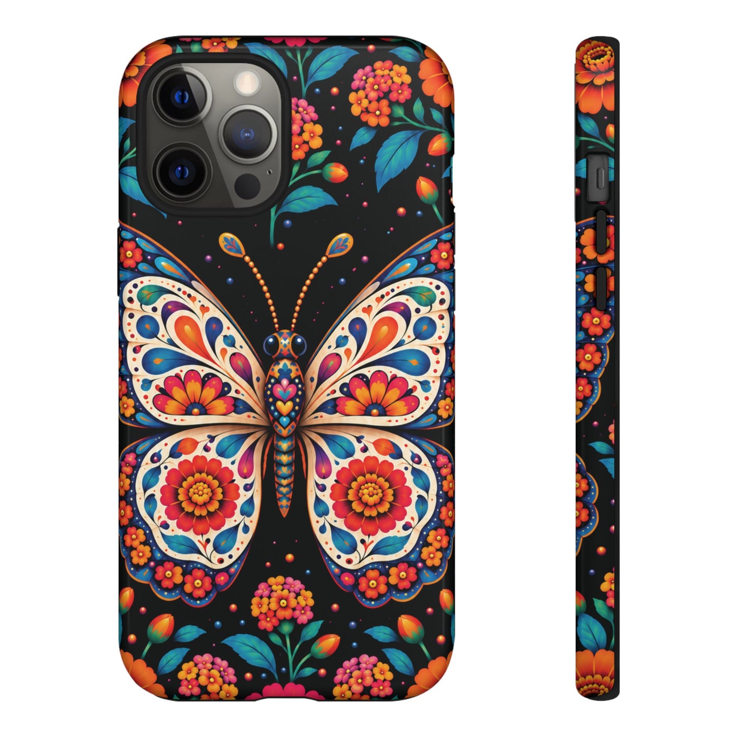Vibrant Orange and Turquoise Calavera Butterfly Phone Case - Multicolor Phone Case - iPhone 12 Pro Max / Glossy