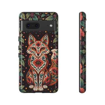Vibrant Terracotta and Teal Calavera Fox Phone Case - Multicolor Phone Case - Google Pixel 7 / Glossy
