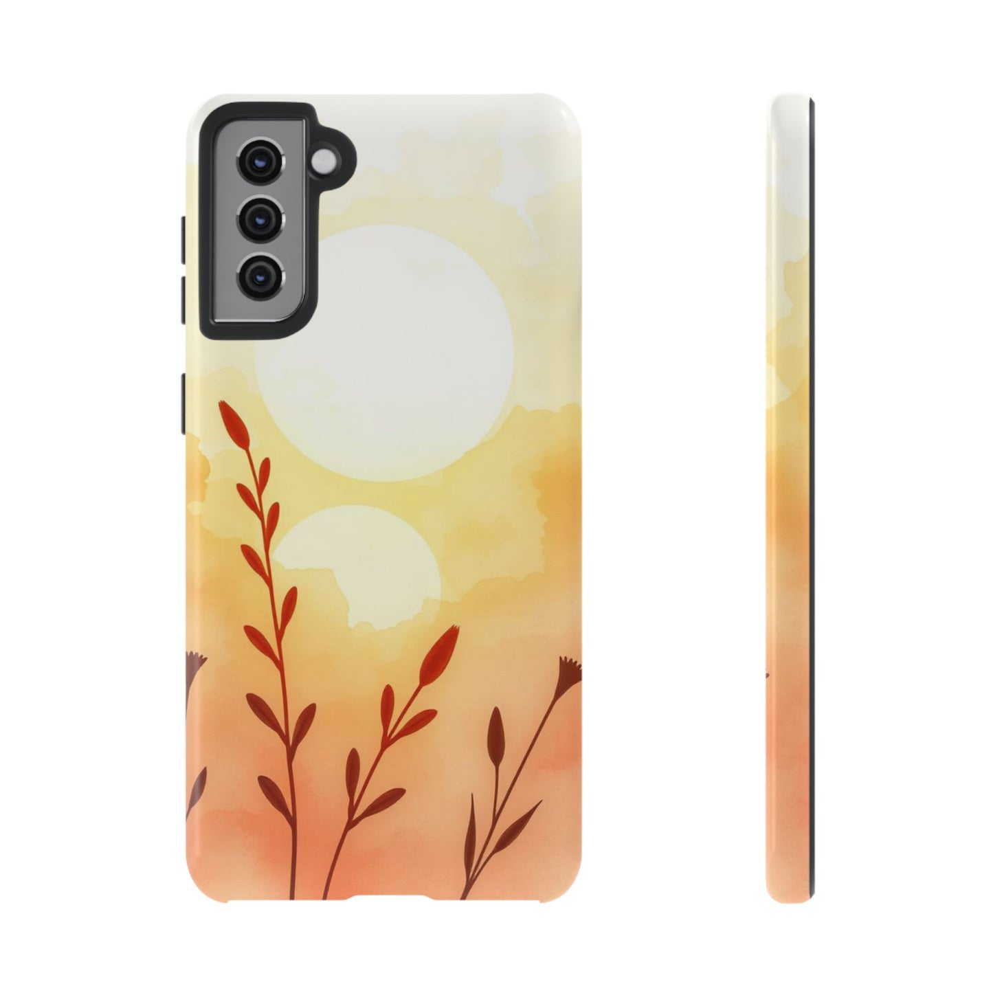 Samsung Galaxy S21 Plus / Glossy Phone Case - Watercolour Wildflower & Sun Design Phone Case
