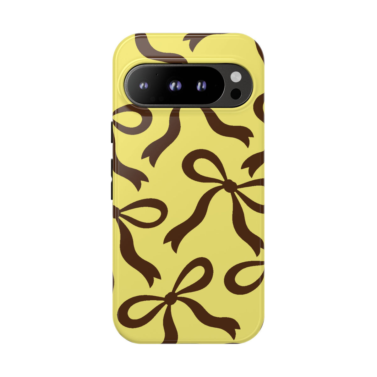 Bold Butter Yellow and Chocolate Brown Bow Pattern Phone Case - Yellow Phone Case - Google Pixel 9 Pro / Glossy