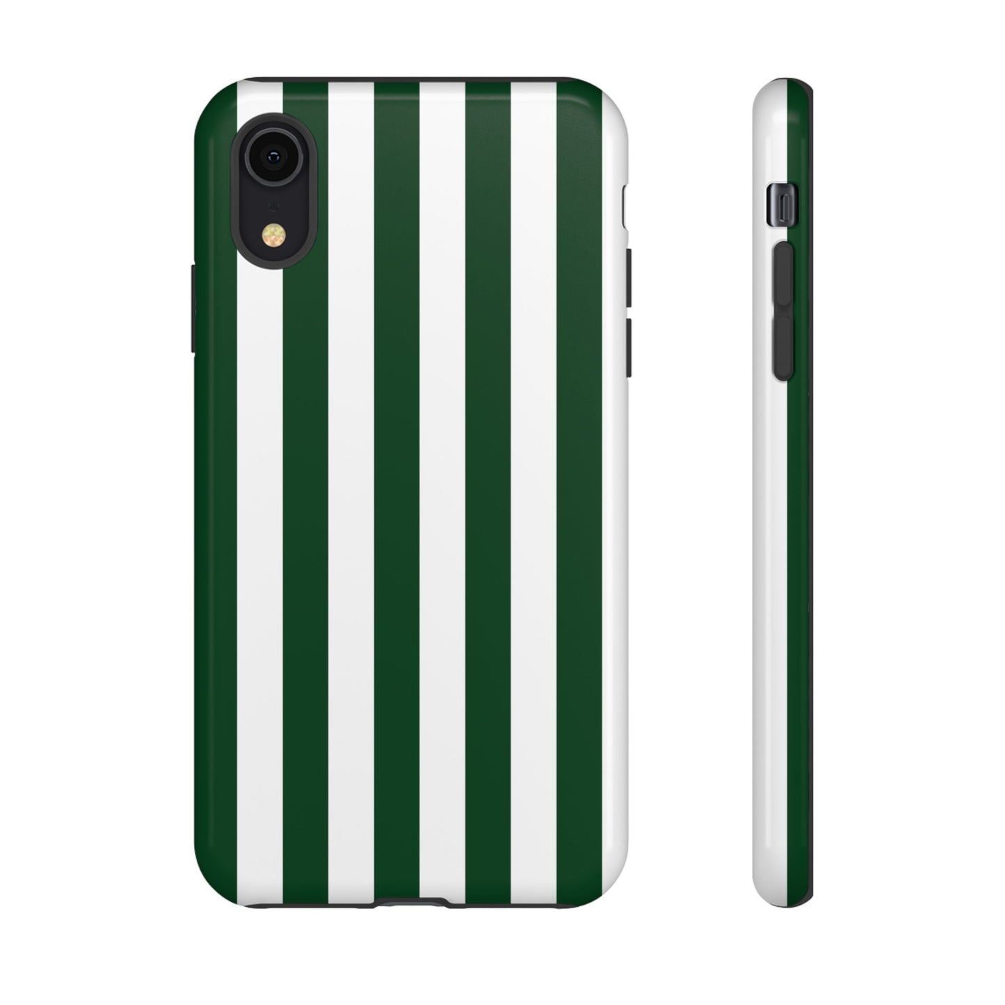 iPhone XR / Glossy Phone Case - Simple Dark Green & White Stripe Pattern Phone Case