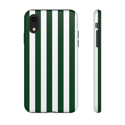 iPhone XR / Glossy Phone Case - Simple Dark Green & White Stripe Pattern Phone Case