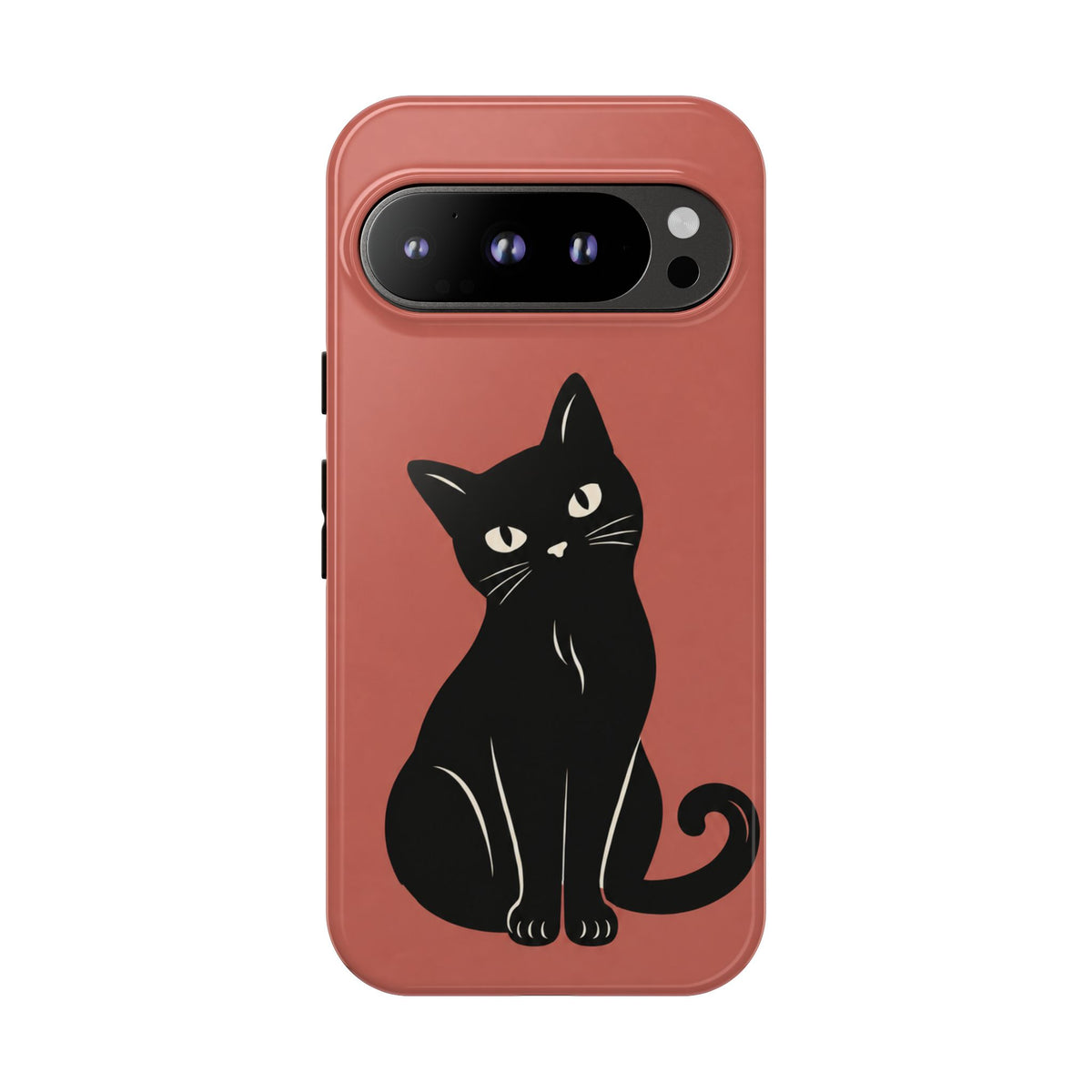 Minimalist Coral Red & Black Cat Phone Case