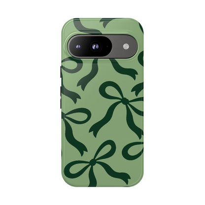 Bold Sage Green and Forest Green Bow Pattern Phone Case - Green Phone Case - Google Pixel 9 / Glossy