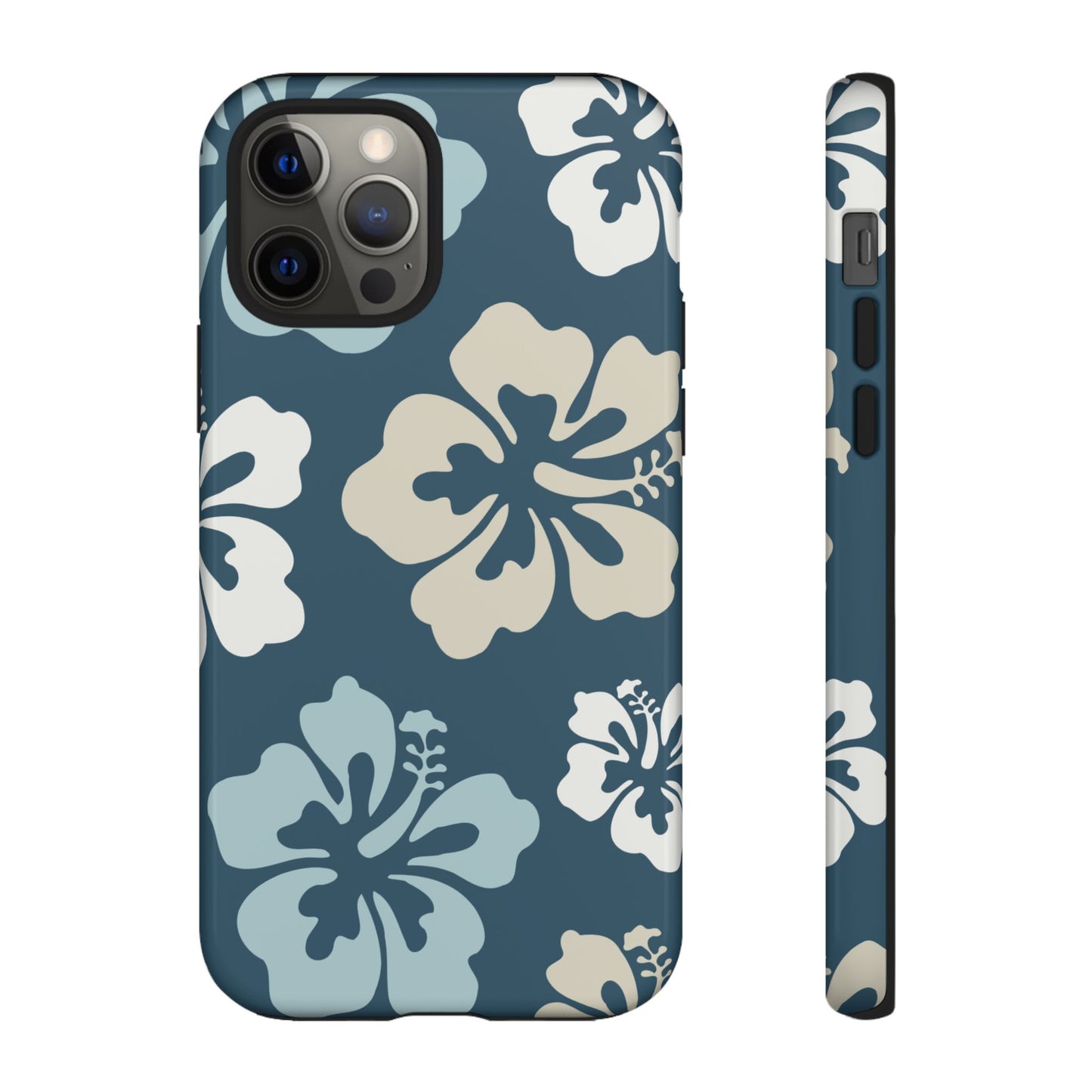 iPhone 12 Pro / Glossy Phone Case - ’Blue Hibiscus Retro Pattern #1’ Phone Case