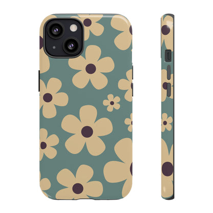 iPhone 13 / Glossy Phone Case - Cute Blue & Cream Daisy Pattern Phone Case