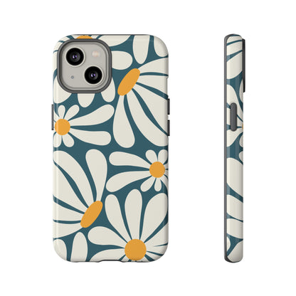 Retro Blue Daisy Pattern Phone Case - Blue Phone Case - iPhone 14 / Glossy