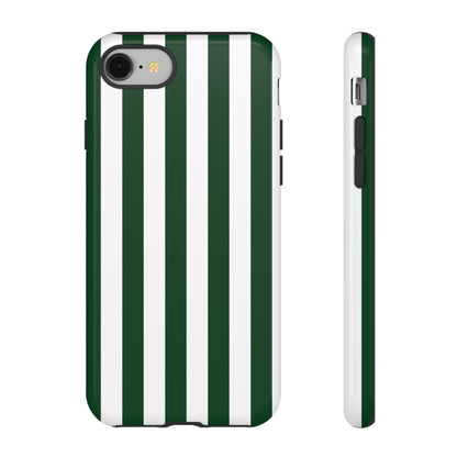 iPhone 8 / Glossy Phone Case - Simple Dark Green & White Stripe Pattern Phone Case