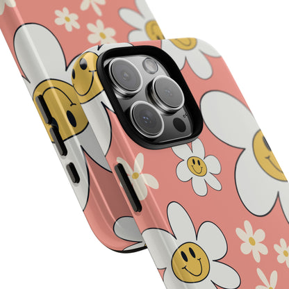 Fun Retro Daisy Pattern with Pink Background Phone Case - Pink Phone Case