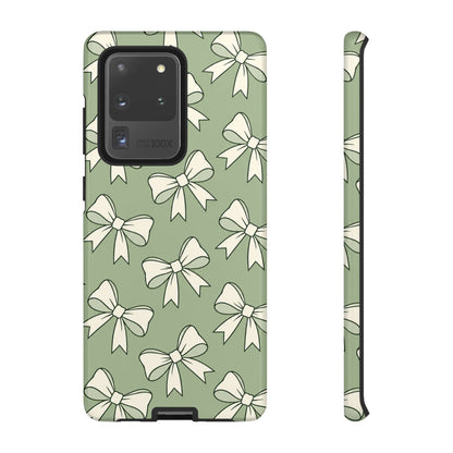 Chic Sage Green Bow Pattern Phone Case