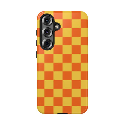 Samsung Galaxy S25 / Glossy Phone Case - Trendy Orange & Yellow Checked Pattern Phone Case