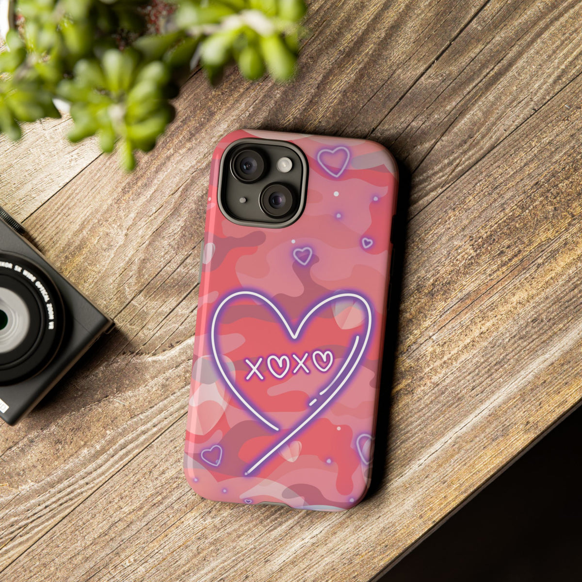 Love Heart Neon Camo Phone Case - Pink Phone Case