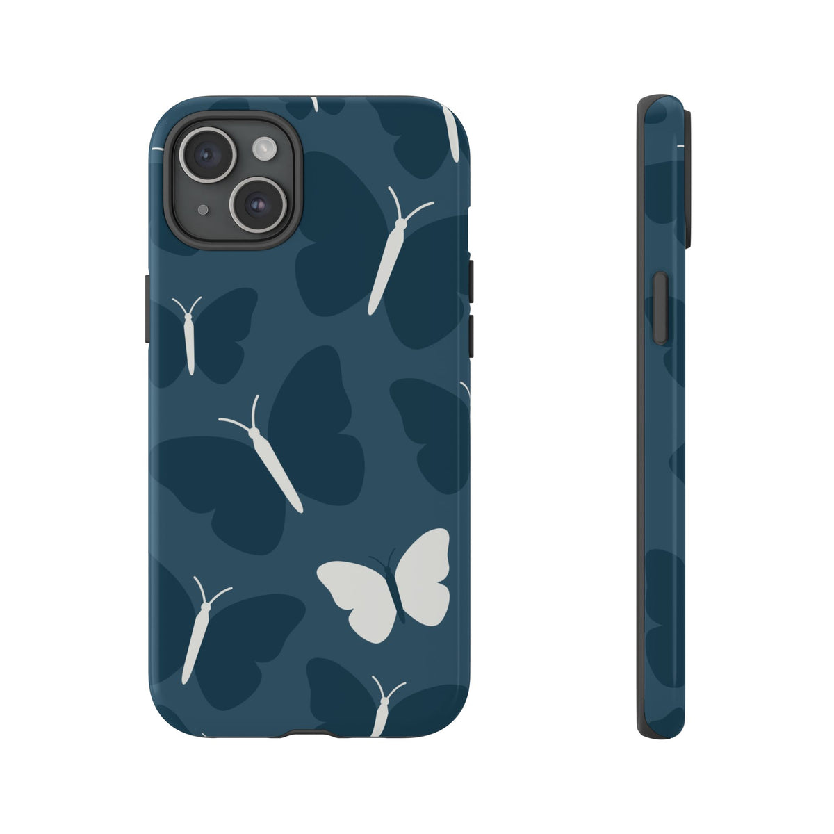 Minimalist Dark Blue Butterfly Pattern Phone Case - Blue Phone Case - iPhone 15 Plus / Glossy