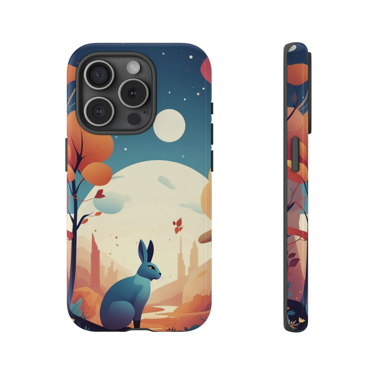 Stylised Blue Hare Design Phone Case - Multicolor Phone Case - iPhone 15 Pro / Glossy