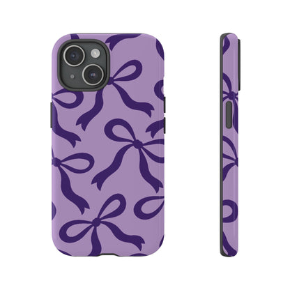 Bold Lilac and Deep Purple Bow Pattern Phone Case - Purple Phone Case - iPhone 15 / Glossy