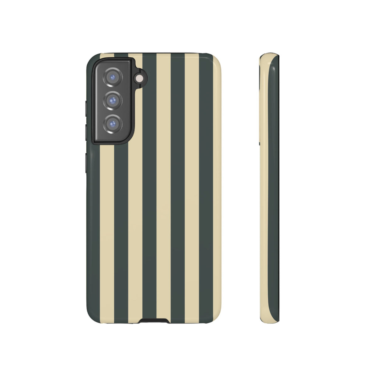 Green & Beige Stripe Pattern Phone Case - Green Phone Case - Samsung Galaxy S21 FE / Glossy