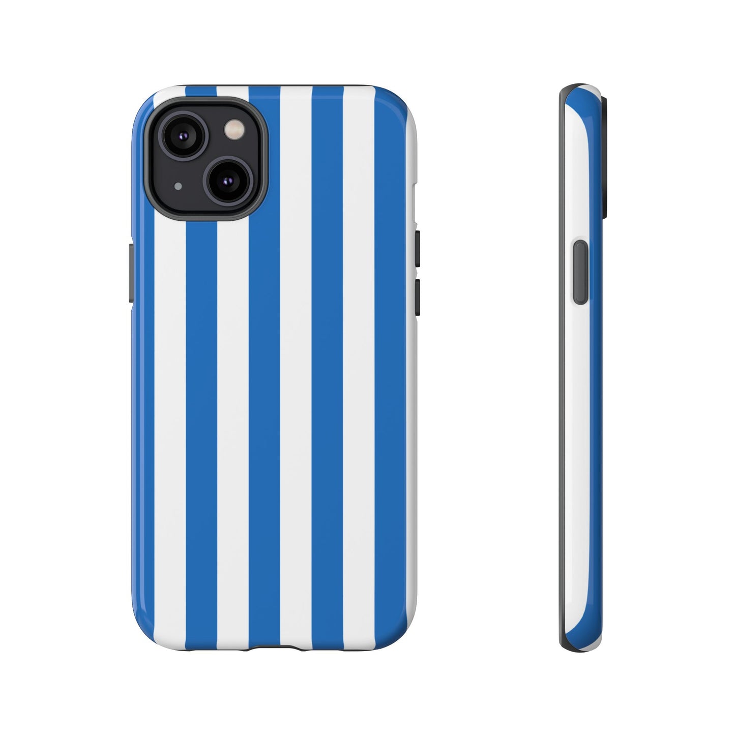 iPhone 14 Plus / Glossy Phone Case - Simple Light Blue & White Stripe Pattern Phone Case