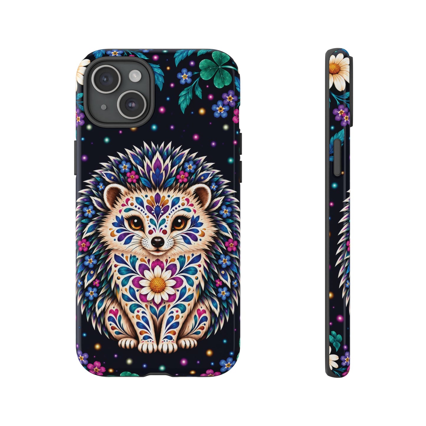 Vibrant Purple and Teal Calavera Hedgehog Phone Case - Multicolor Phone Case - iPhone 15 Plus / Glossy