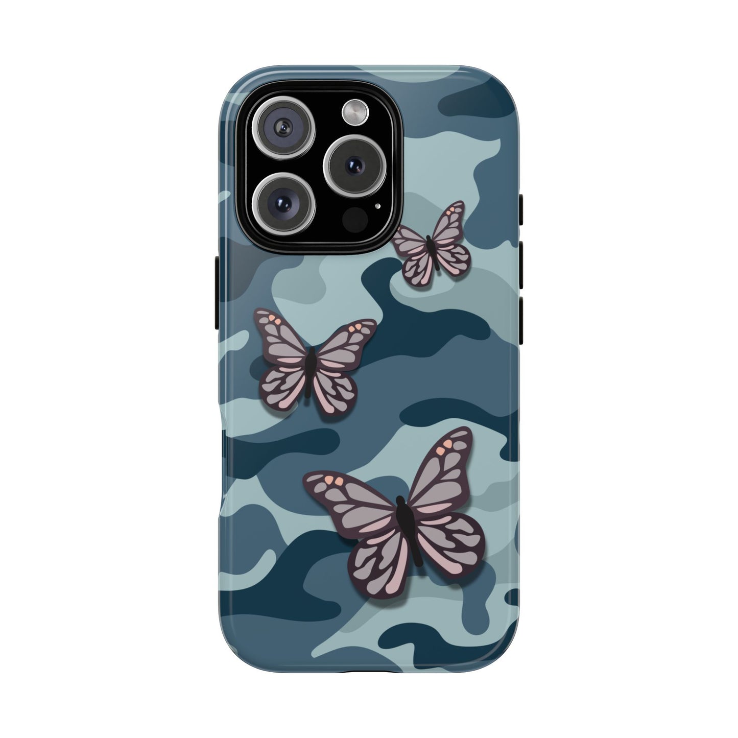 Dark Blue Butterfly Camo Phone Case - Blue Phone Case - iPhone 16 Pro / Glossy